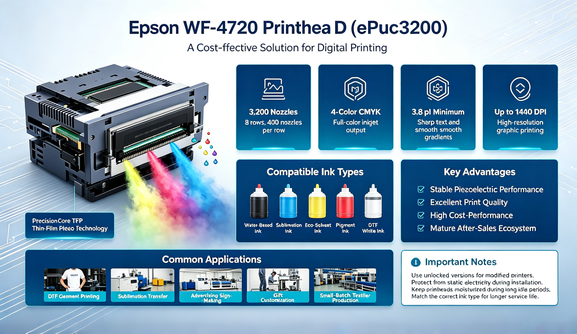 Derniers blogs de l'entreprise sur Epson WF-4720 Printhead EPS3200 | PrecisionCore TFP Print Head for DTF & Sublimation Printing